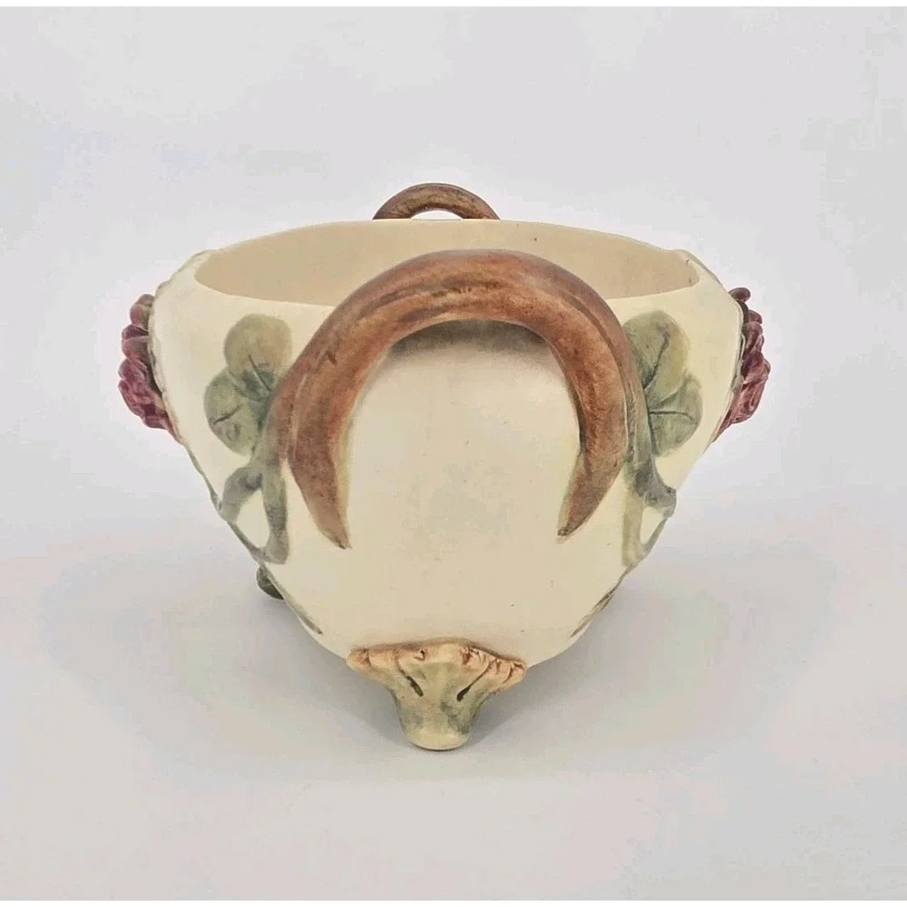 Antique Weller Roma Rose Pottery Oval Console Bowl Planter Applied Roses 11in OH